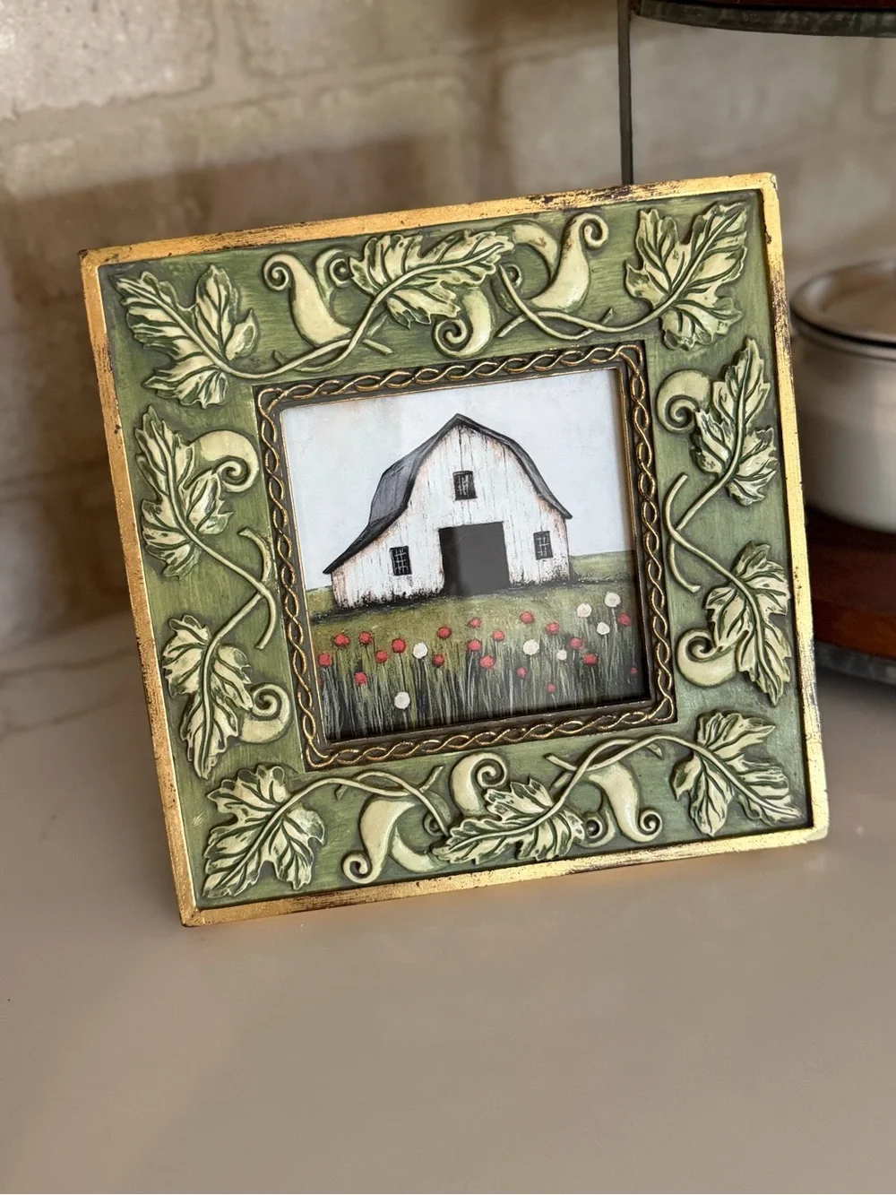 Green Ornate Leaf Frame with Barn Art - Home Accents